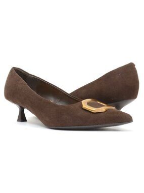Nine West Women's 10 Kitten Heel Brown Pointy Toe Pumps Business Office Retro